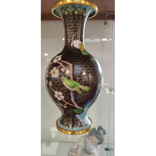 42 - Pair of vintage cloisonne vases stands at 18cm approx.