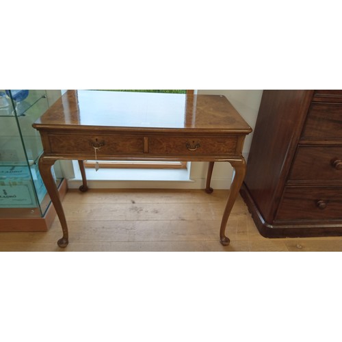 53 - Reproduction Edwardian walnut writing table with 2 drawers