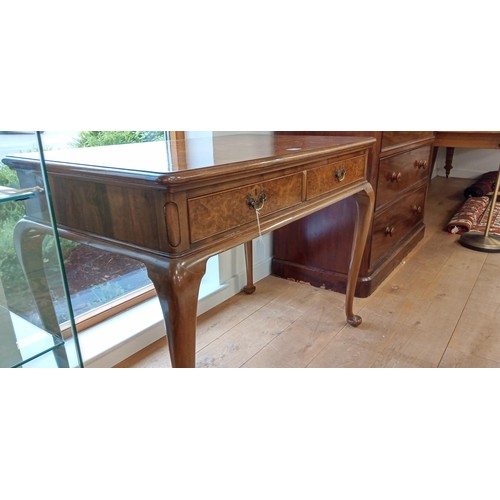 53 - Reproduction Edwardian walnut writing table with 2 drawers