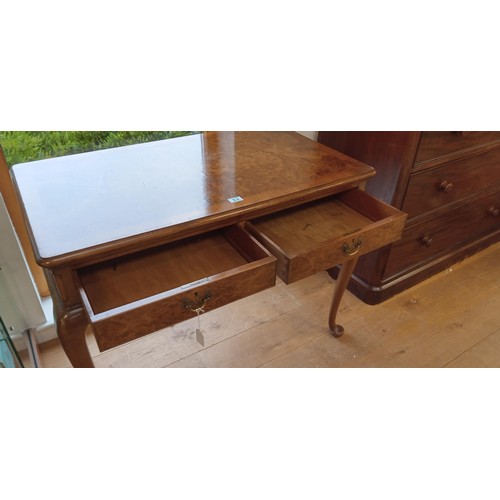 53 - Reproduction Edwardian walnut writing table with 2 drawers