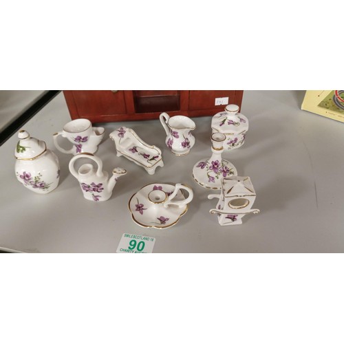 90 - Miniature Welsh dresser plus Hammersley fine bone China ornaments