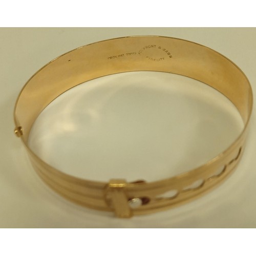 136B - 9ct gold front and back bangle by Fidelity Porv.Pat 771773 weighs 11g approx