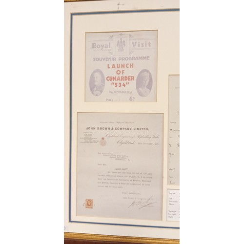 24 - Framed RMS Queen Mary memorabilia documented HC/1000