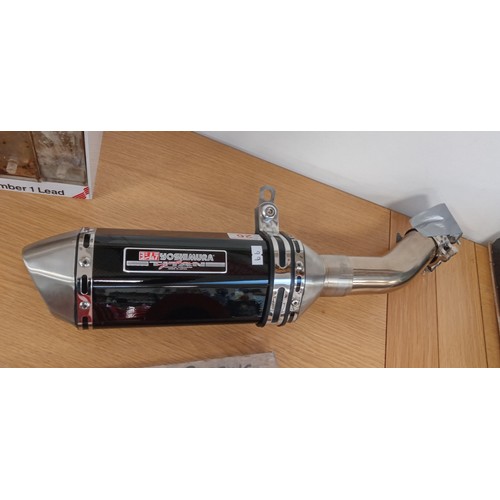 26 - Yoshimura motorcycle exhaust carbon fibre style, previously fitted to Suzuki GSXR 600, excellent con... 