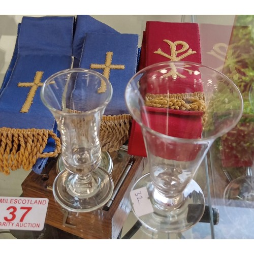 37 - Antique church furnishings plus 2 vintage glasses