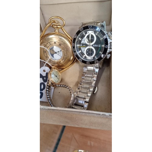 41 - Ladies and gents wrist watches plus pocket watch, cufflinks and imitation gold bracelet