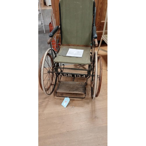 95 - Richards 2 wheel black/ green wheel chair with registration document ASR 134