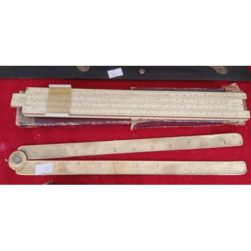 187 - Brass, wooden and tape measuring devices and more