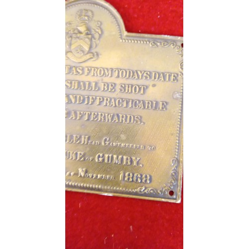 190 - Vintage small plaque 'Poachers shall be shot on first sight and if practicable questioned afterwards... 