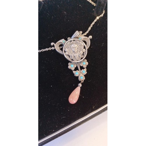 8 - Art Nouveau design necklace with possible coral drop