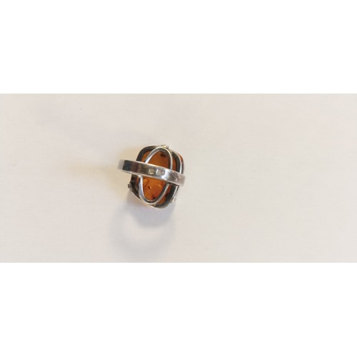 18 - Silver hallmarked and amber ring size P approx.