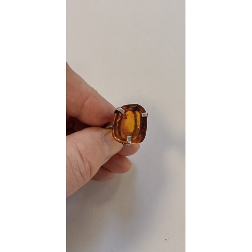 18 - Silver hallmarked and amber ring size P approx.