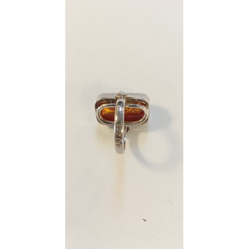 21 - Vintage amber & silver hallmarked ring size N approx