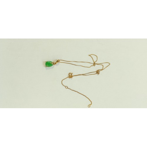 30 - Direct from deceased estate what appears to be small yellow metal necklace with green Gem,  and unch... 