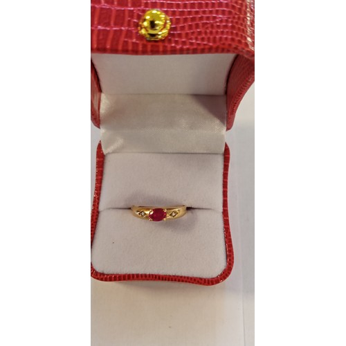 58 - 9ct gold, ruby and diamond ring size K approx.