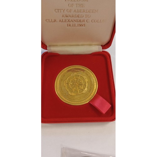 67 - Collectable coins, Freedom of the City Medal Aberdeen plus telescopic vintage brass cup