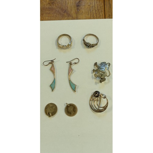 72 - Selection of silver jewellery to include rings, earrings and silver coin pendants, Art Nouveau and S... 