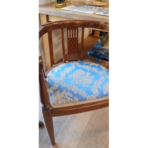 15 - Antique inlay table and Edwardian inlaid tub chair