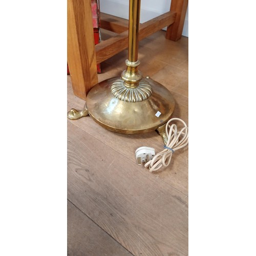 32 - Vintage heavy brass standard lamp and shade