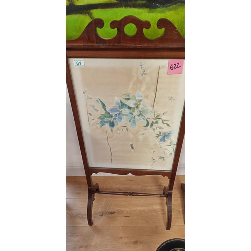 61 - Wooden fire screen with silk inlay