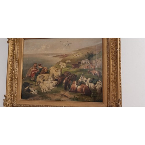 77 - Framed antique oil painting in the style of Landseer