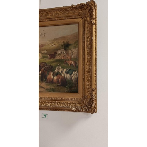 77 - Framed antique oil painting in the style of Landseer