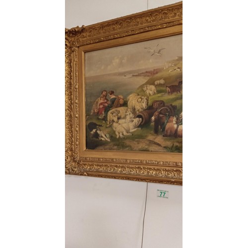 77 - Framed antique oil painting in the style of Landseer