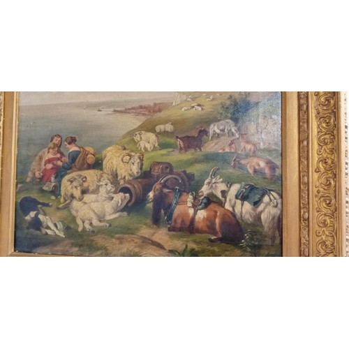 77 - Framed antique oil painting in the style of Landseer