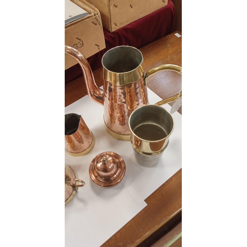 96 - French copper and brass Model De Posse coffee set no 1330