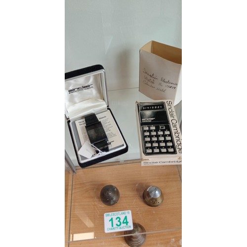 134 - Vintage Sinclair electronic Calendar watch no 100517in original box plus Sinclair Cambridge calculat... 