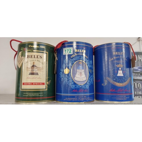 172 - 3 Bells whisky decanters to include Christmas