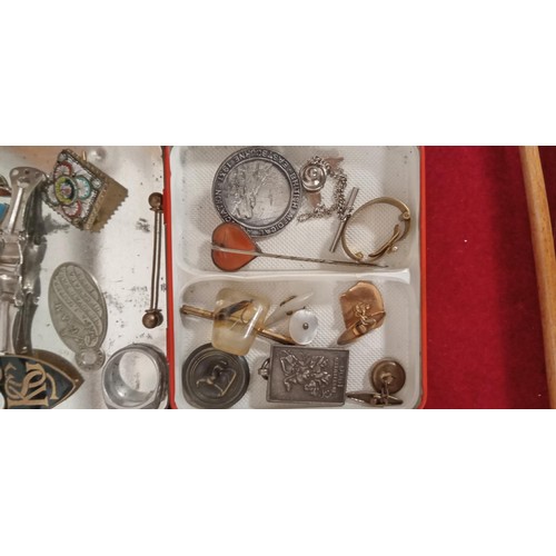 236 - Selection of vintage pins, cufflinks, jewellery box and more