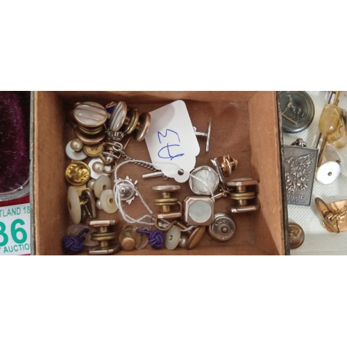 236 - Selection of vintage pins, cufflinks, jewellery box and more