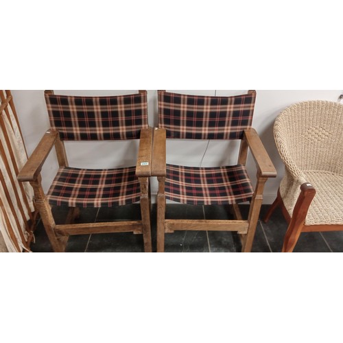 247 - Pair of oak and tartan chairs