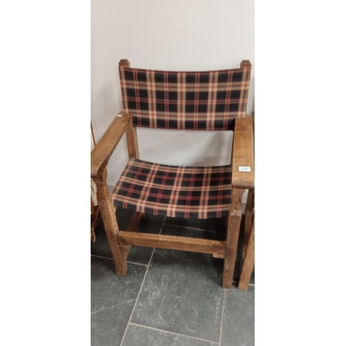 247 - Pair of oak and tartan chairs