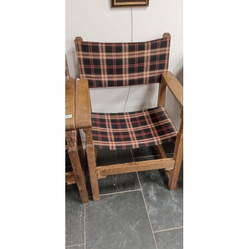 247 - Pair of oak and tartan chairs