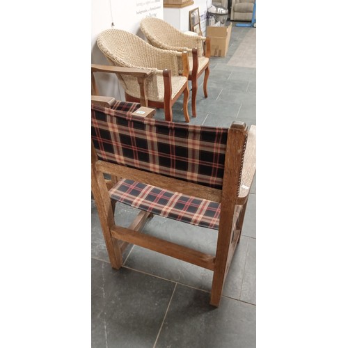 247 - Pair of oak and tartan chairs