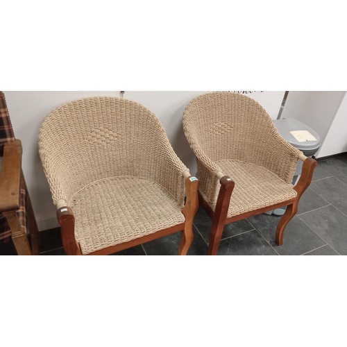 250 - Pair of rope weave wooden chairs