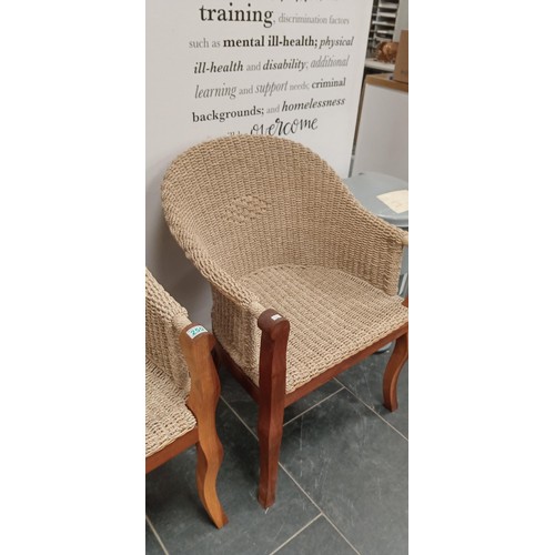 250 - Pair of rope weave wooden chairs