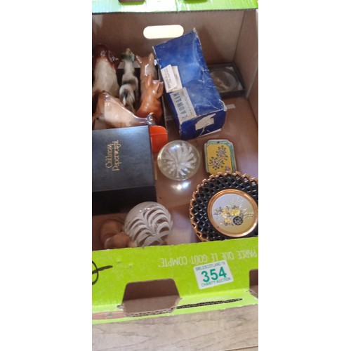 354 - 3 boxes to include pill boxes, paper weights China and more