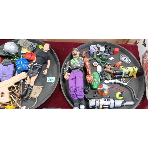 364 - 2 trays of Angelina Jolie doll, Action Man Accessories and more