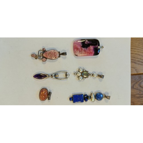 45 - 6 silver and gem stones pendants