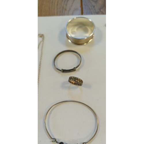 48 - Mainly silver hallmarked napkin ring, bangles, ring and necklaces