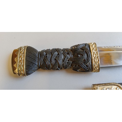 50 - Vintage Scottish Skean-Dhu dagger with sheath, ornate carved handle