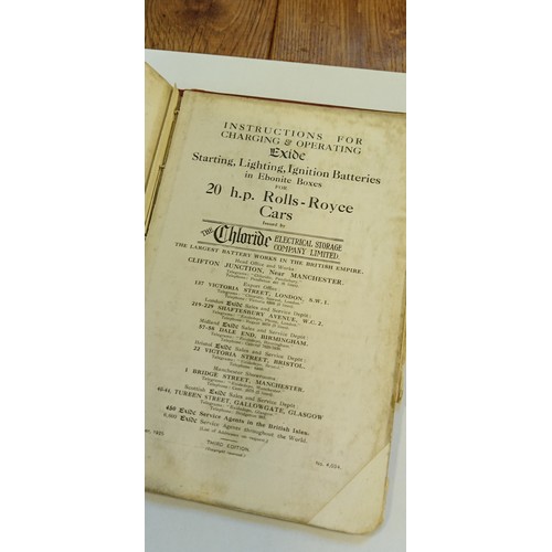 54 - 1925 Works Office instructions for the care and running of 20 H.P Rolls Royce car manual (well used ... 