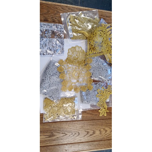 66 - 3 Gold packs and 3 silver packs of lace fabric for craft and dresses all new