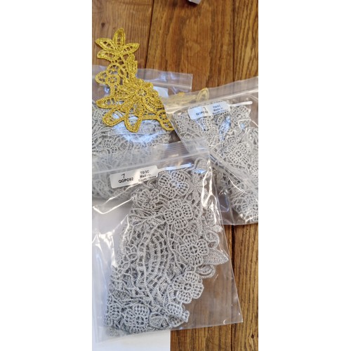 66 - 3 Gold packs and 3 silver packs of lace fabric for craft and dresses all new