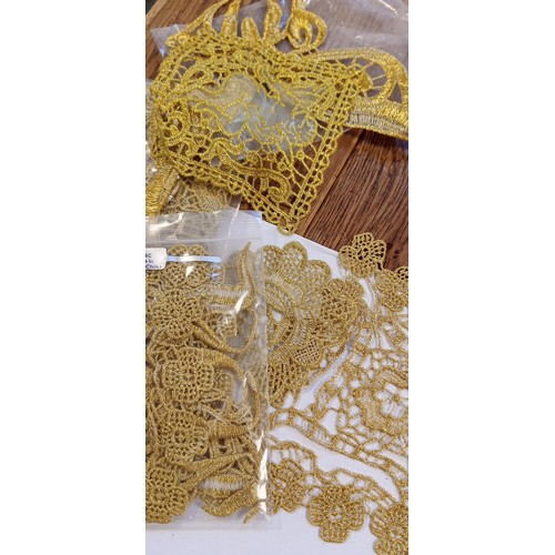 66 - 3 Gold packs and 3 silver packs of lace fabric for craft and dresses all new