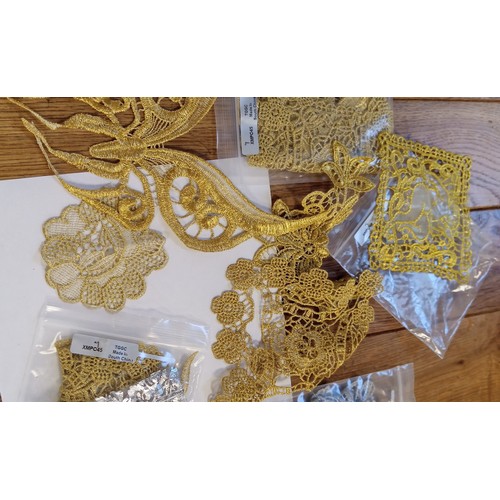 66 - 3 Gold packs and 3 silver packs of lace fabric for craft and dresses all new