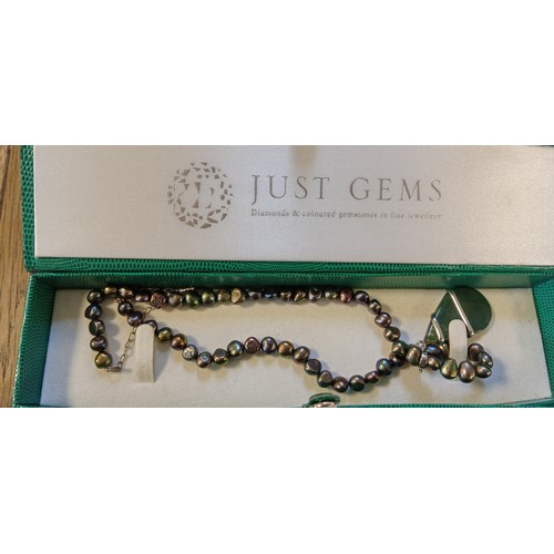 67 - 3 Just Gem necklaces in original boxes 1 solid silver with hallmarks & 1 is made of water pearls